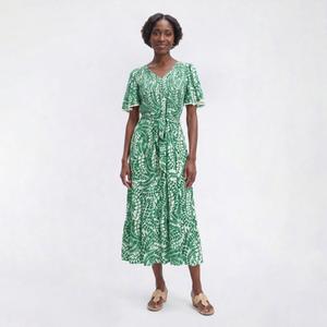Womens Luxology Flutter Sleeve Vine Tie Waist A-Line Dress